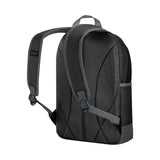 Black backpack with padded straps and textured exterior.