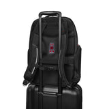 Black backpack with a luggage pass-through strap.