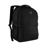 Black backpack with multiple compartments and padded shoulder straps.