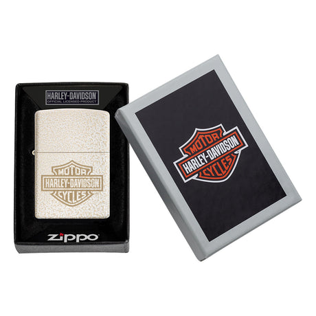 Zippo lighter with Harley-Davidson logo in its packaging.