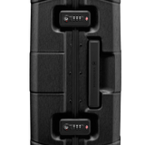 Black suitcase or luggage with combination locks and a handle.