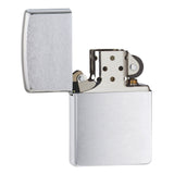 Metal flip-top cigarette lighter with a brushed silver finish.