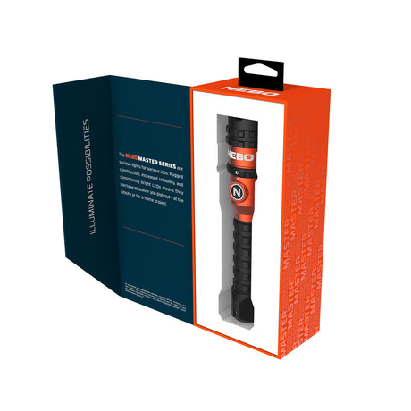 Packaged flashlight or handheld torch in orange and blue retail boxes.