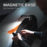 Magnetic base for hands-free operation of a tool or device.
