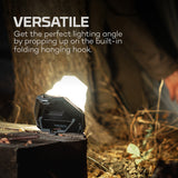 Portable LED lantern or camping light with a folding hanging hook.