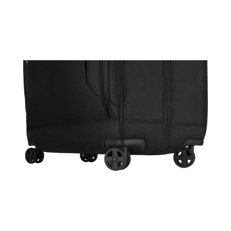 Black wheeled suitcase or luggage base with spinner wheels.