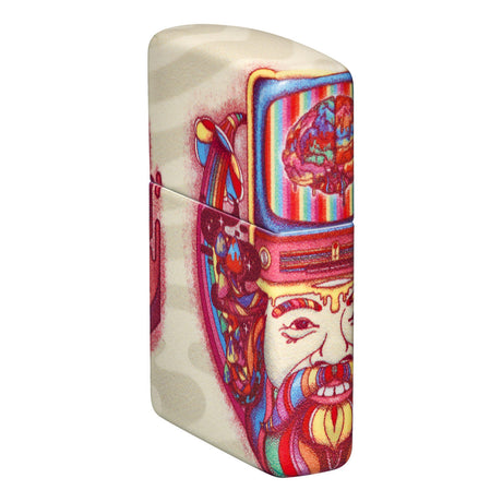 Colorful, psychedelic-style lighter featuring a bearded face design.