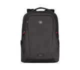Dark gray backpack with multiple compartments and a Swiss Army logo.