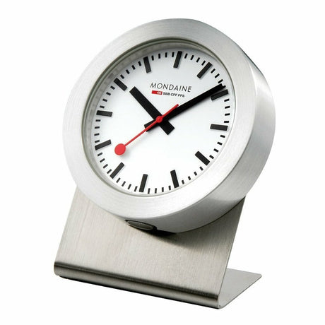 Sleek, modern desk clock with a white face and red second hand.