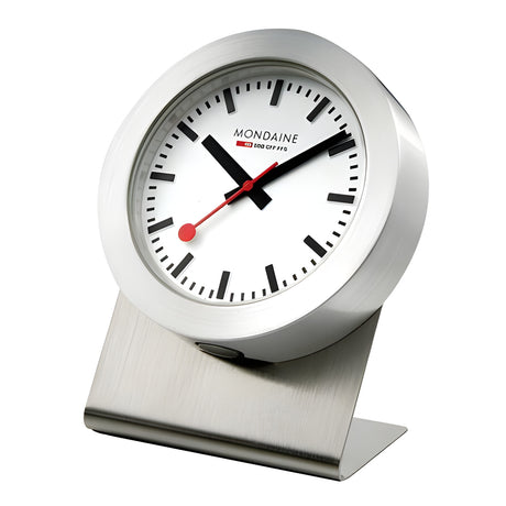 Sleek, modern desk clock with a white face and red second hand.